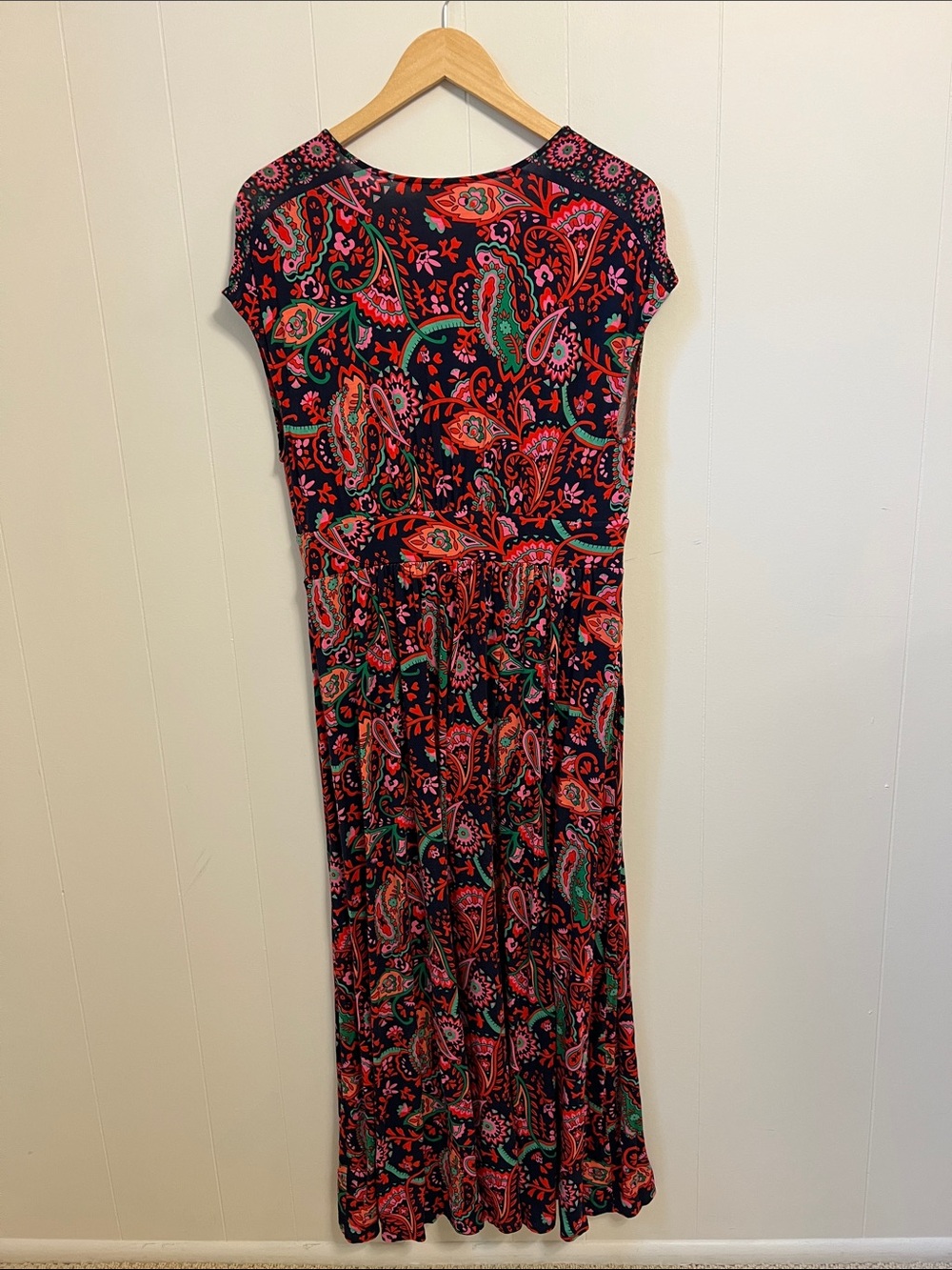 Boden Vanessa Navy Exotic Paisley D0867 Faux Wrap Jersey Knit Midi Dress US 10 - Picture 5 of 13